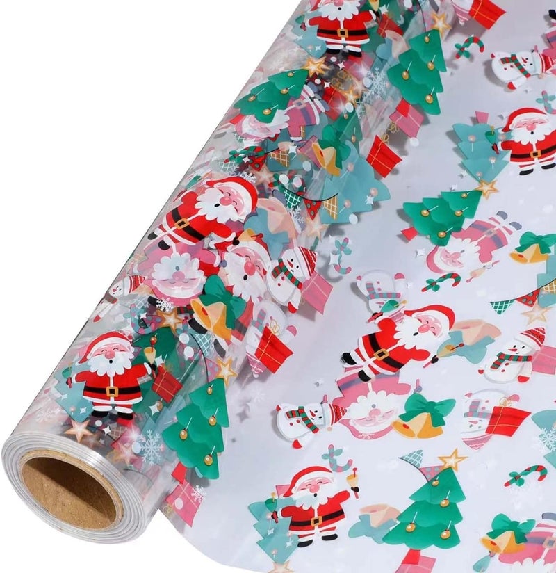 shareluck 100ft Christmas Cellophane Wrap Roll - Xmas Cellophane Wrap for Christmas to Wrap Gift Basket  Treat  Wine  Party Decoration. (100ft Long x 16  Wide x 2.3Mil) - Image 1